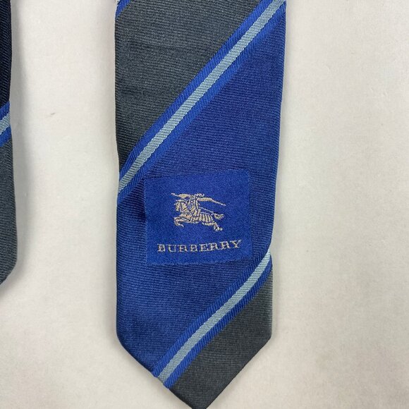 Burberry London Black Blue and Gray 100% Silk Striped Tie - Picture 7 of 11